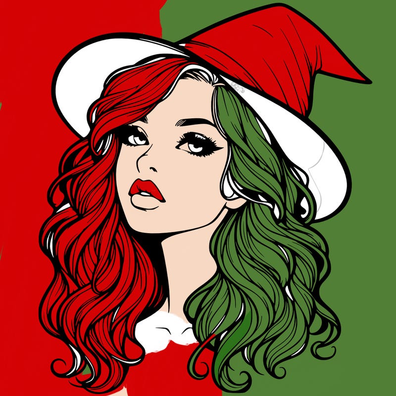 realistic witch girl with wavy hair and lips