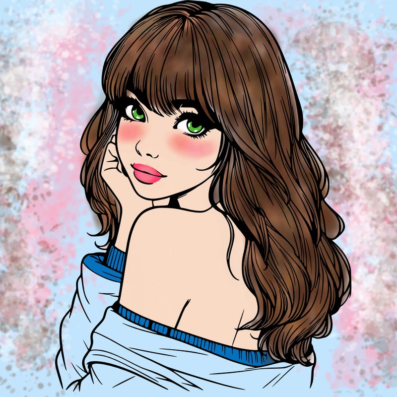 realistic girl with bangs looking over her shoulder