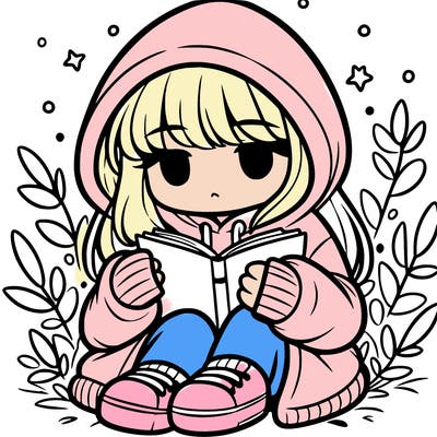 girl in oversized hoodie reading a book