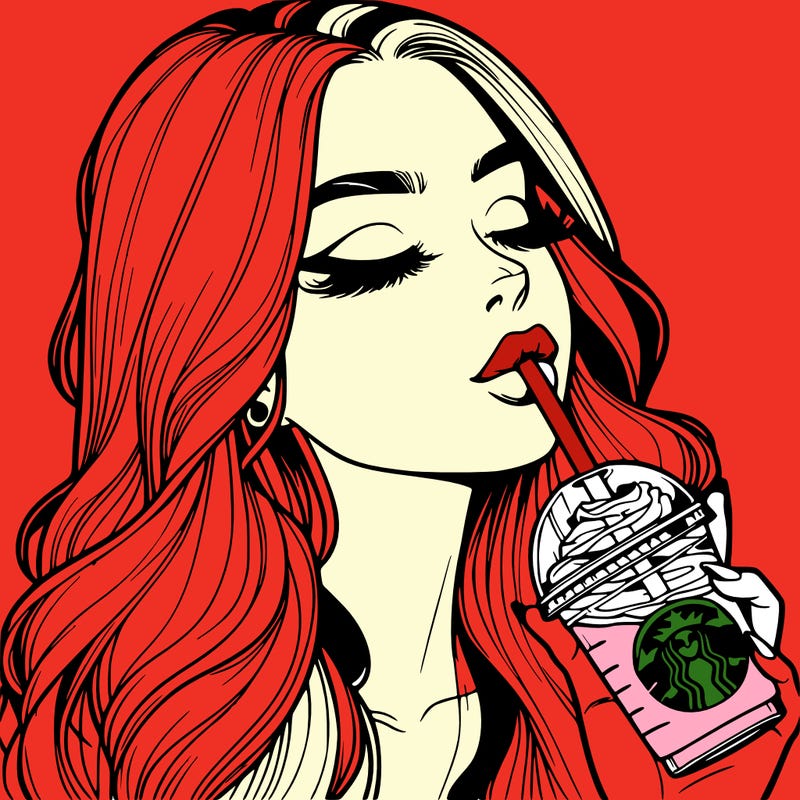 realistic girl drinking starbucks