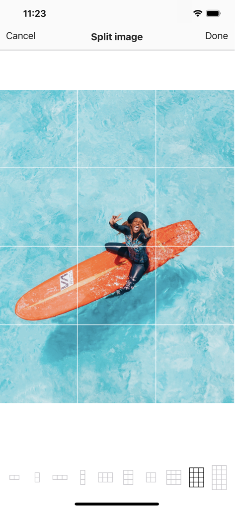 Interface showing how to split a photo into an Instagram grid in the Preview app