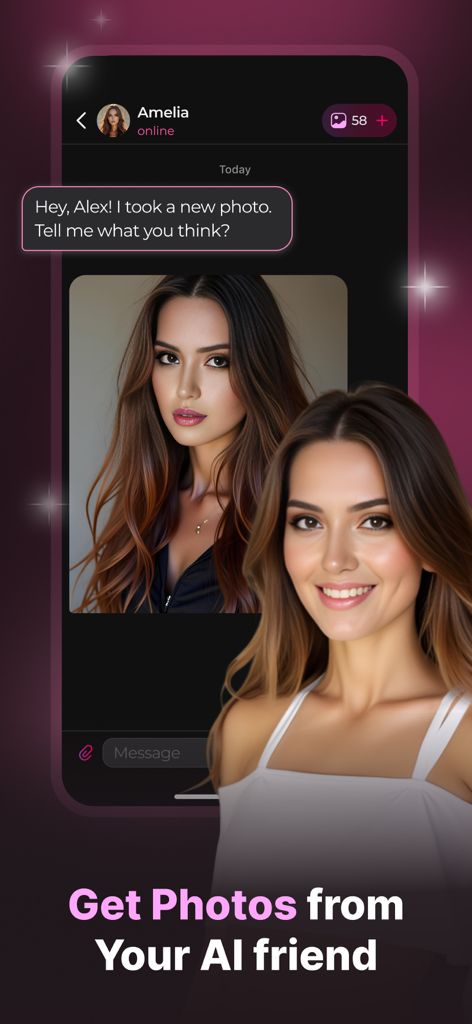 Luna: Chat with AI Character - Luna AI chat interface where a virtual character shares a photo with the user