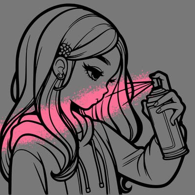 a realistic girl spray painting