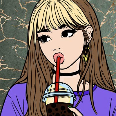 aesthetic realistic girl drinking boba