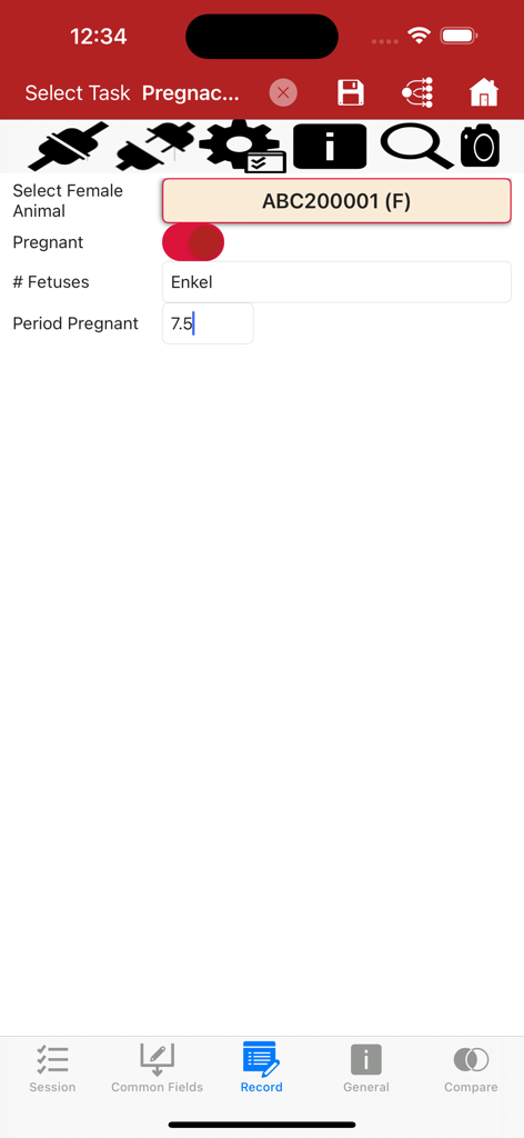 BenguFarm Mobile app screen for recording livestock pregnancy test data including number of fetuses and pregnancy period