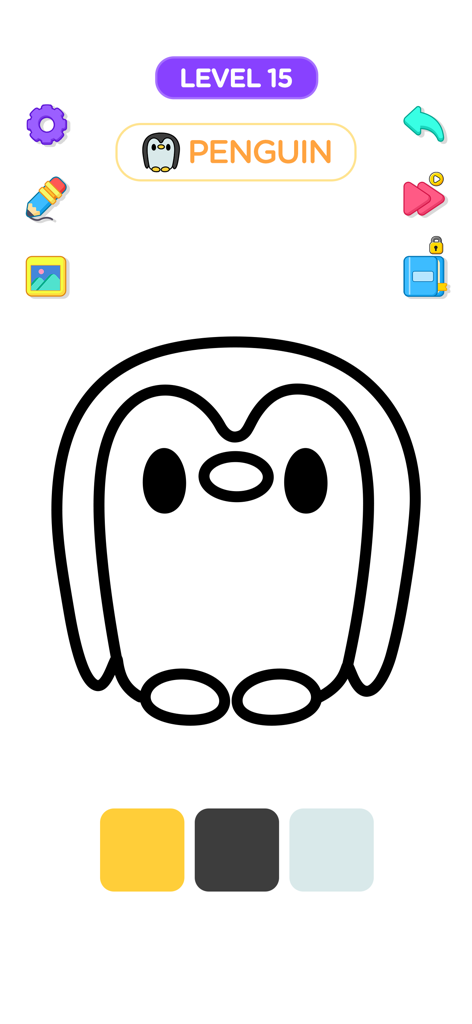 Coloring Book ASMR Drawing - Simple penguin outline in a digital ASMR coloring book app interface
