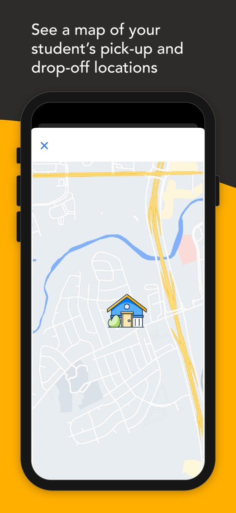 Eine Karte, die Abhol- und Abgabeorte von Schülern in der SMART tag Eltern-App zeigt.