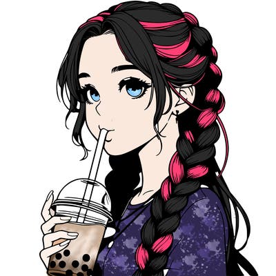 realistic girl with braided hair drinking boba