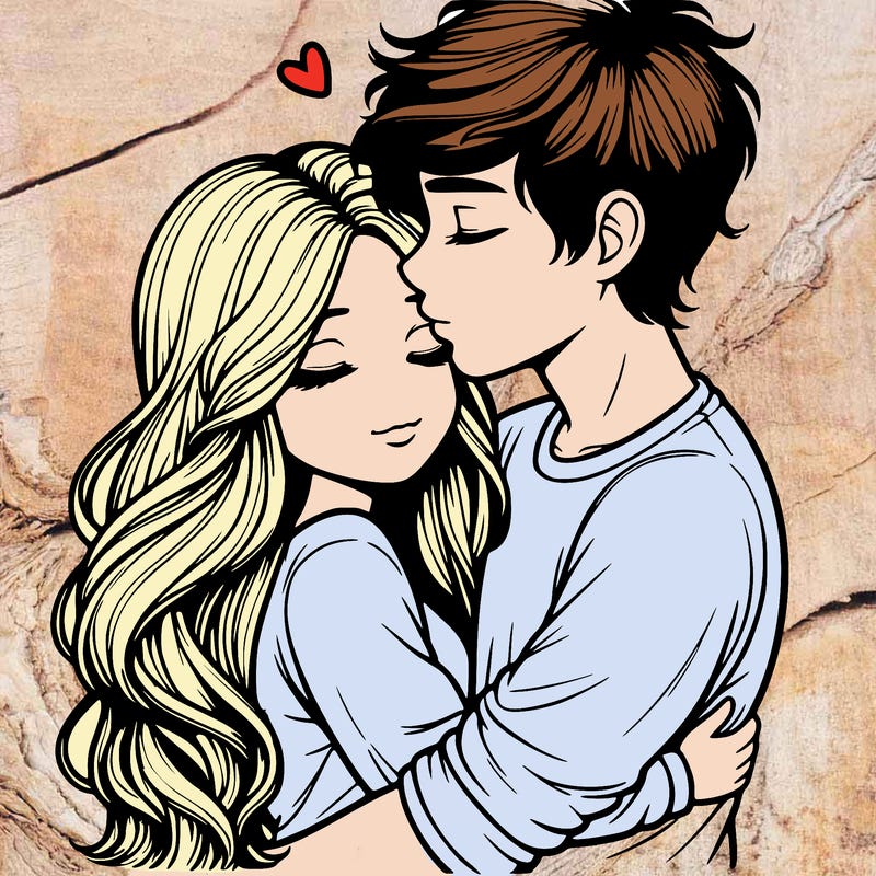 a realistic couple boy and girl hugging and kissing