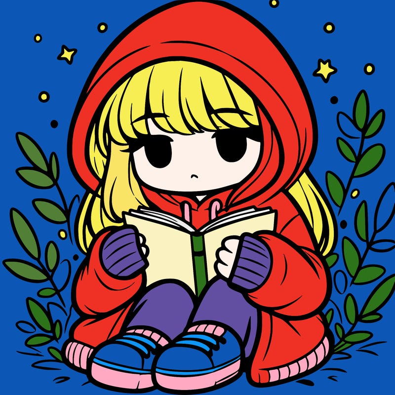 girl in oversized hoodie reading a book