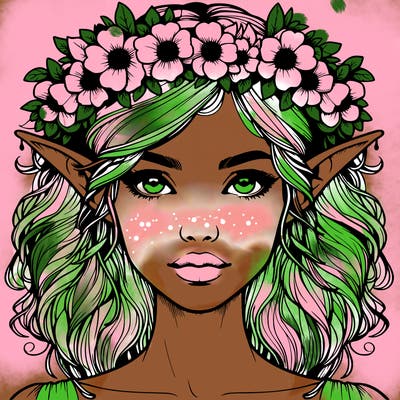 realistic female elf with flower crown