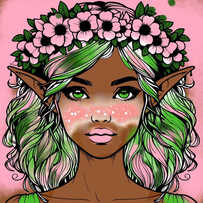 realistic female elf with flower crown