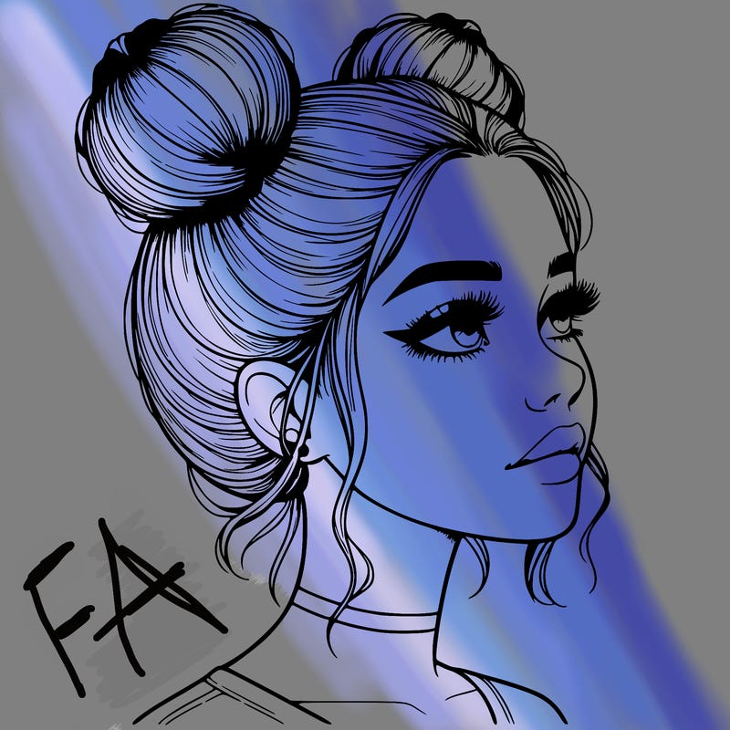 realistic girl with buns on the top of her head