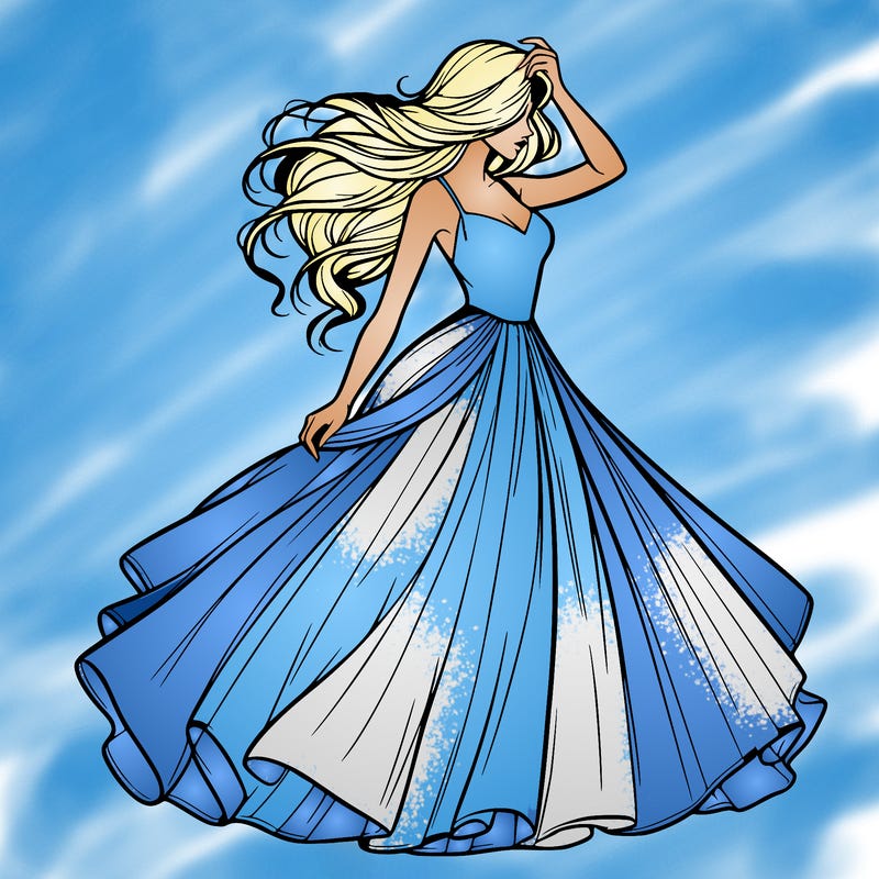 realistic woman with dress flowing in the wind