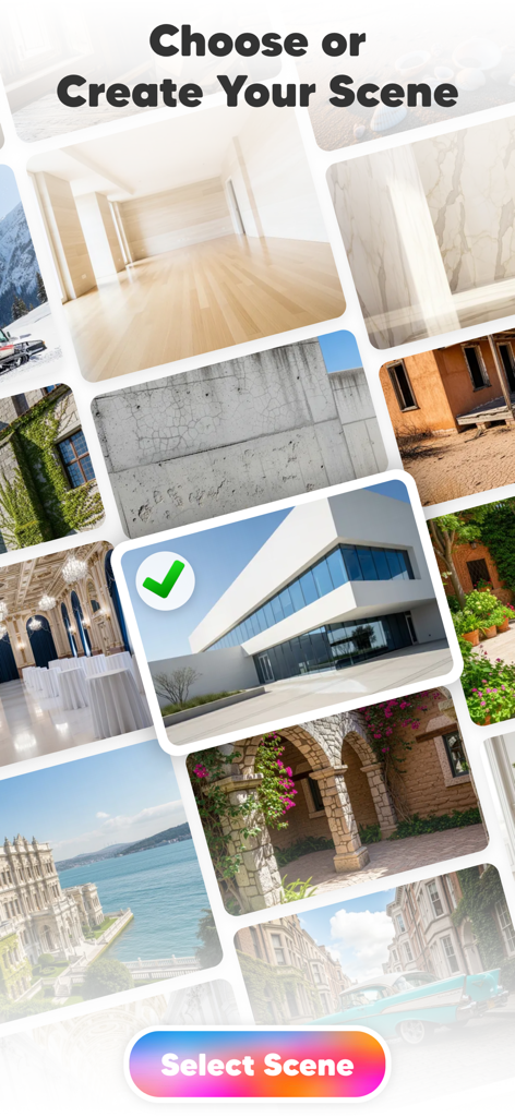 AI Fashion Model Maker: Diress - A collage of diverse high-end background scenes for AI fashion product photography