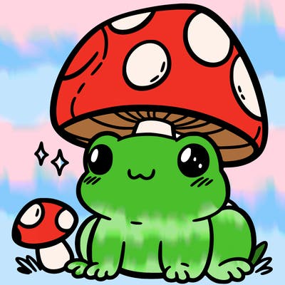 a cute frog with a mushroom hat