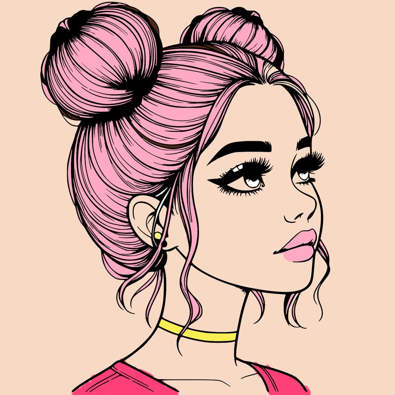 realistic girl with buns on the top of her head