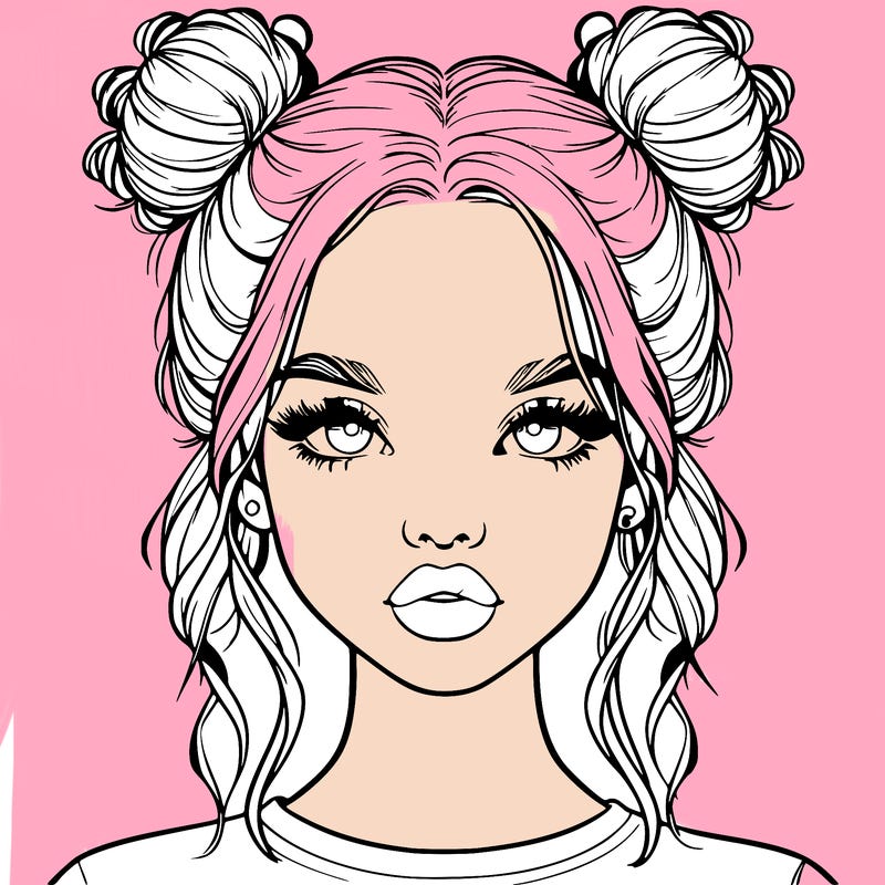 realistic girl with two buns in hair and lips
