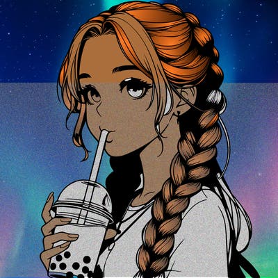 realistic girl with braided hair drinking boba