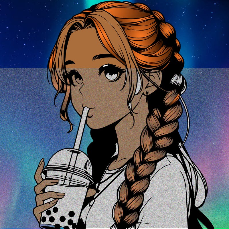 realistic girl with braided hair drinking boba