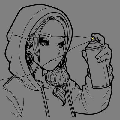 a realistic girl, spray painting