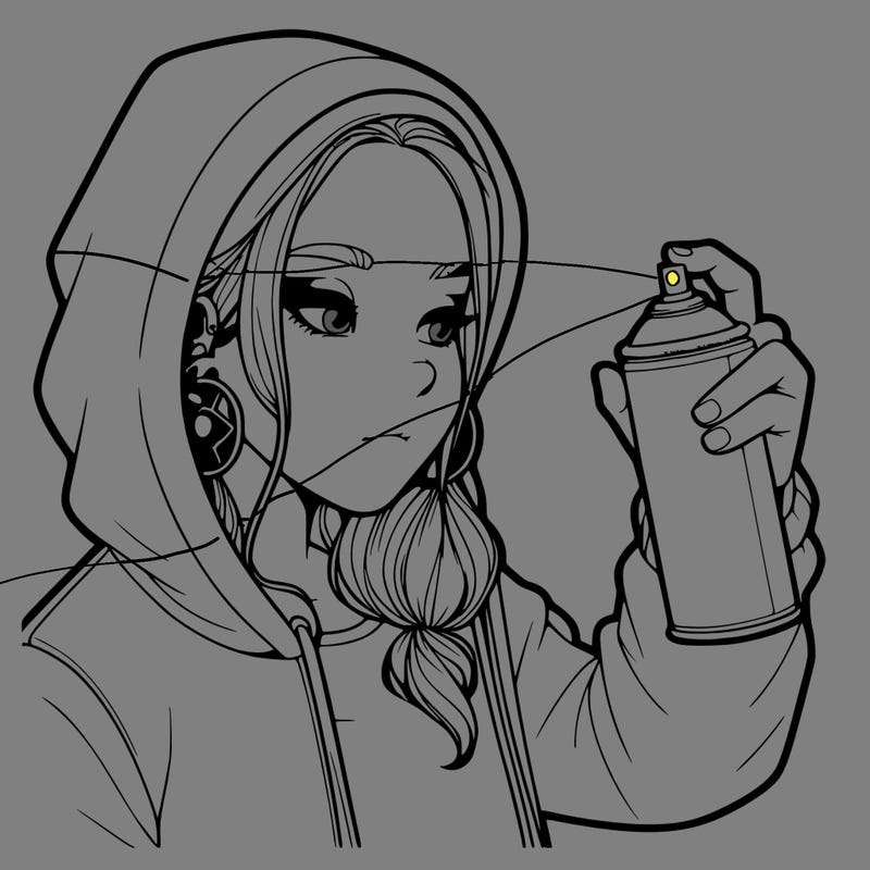 a realistic girl, spray painting