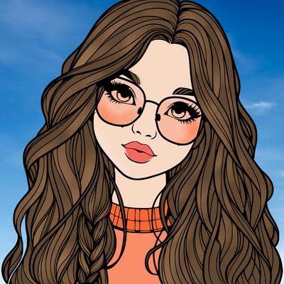 girl with long hair and freckles and glasses realistic
