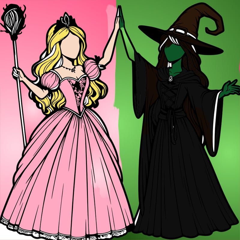 detailed realistic split of a princess and a witch