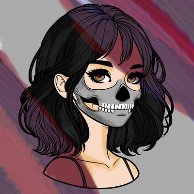 realistic girl with skull