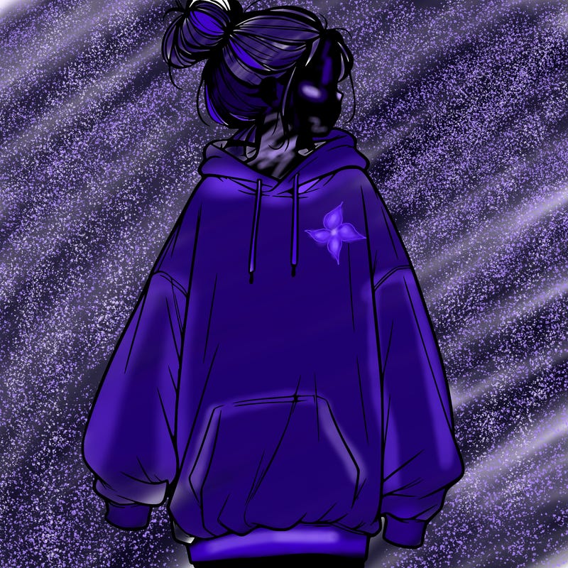realistic girl with a oversized sweatshirt on and a bun