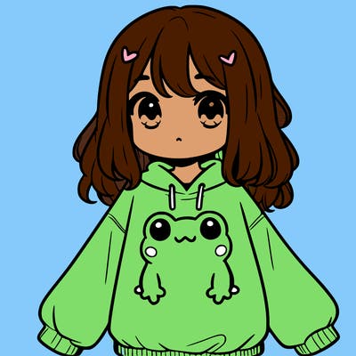 girl wearing frogging sweatshirt