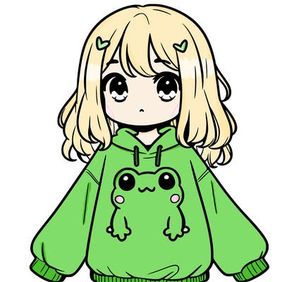girl wearing frogging sweatshirt
