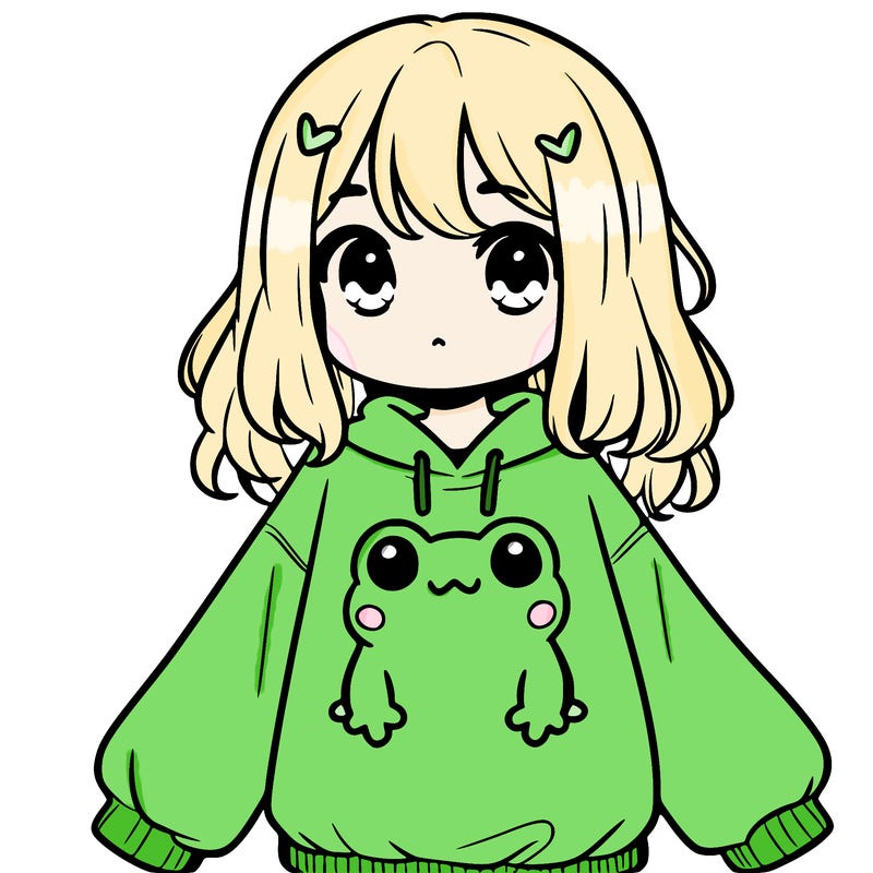girl wearing frogging sweatshirt