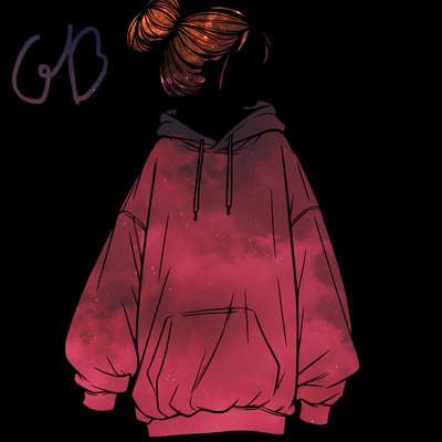 realistic girl with a oversized sweatshirt on and a bun