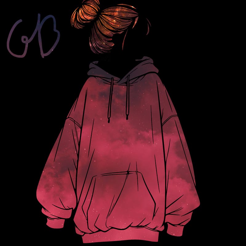 realistic girl with a oversized sweatshirt on and a bun