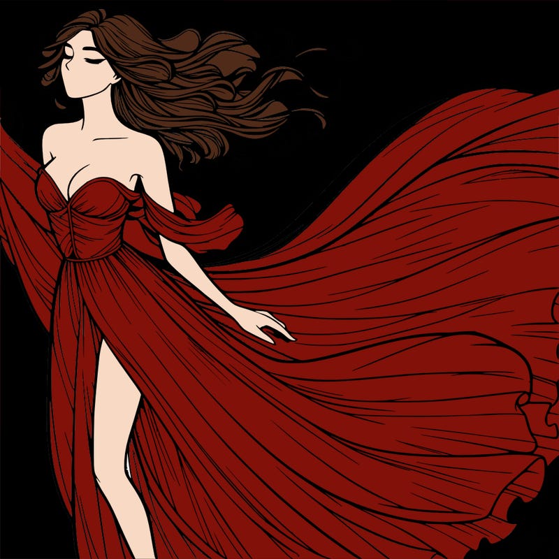 realistic woman in dress flowing the the wind