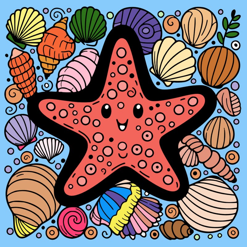 starfish surrounded by seashells