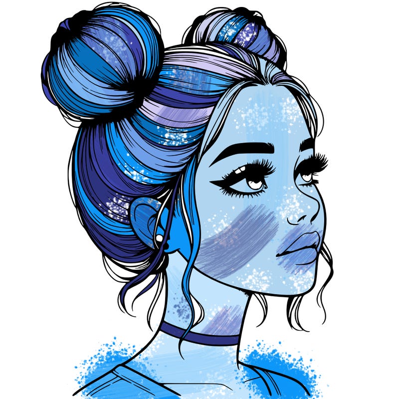 realistic girl with buns on the top of her head