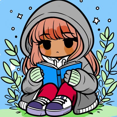 girl in oversized hoodie reading a book