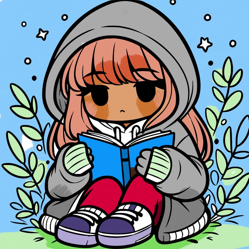 girl in oversized hoodie reading a book