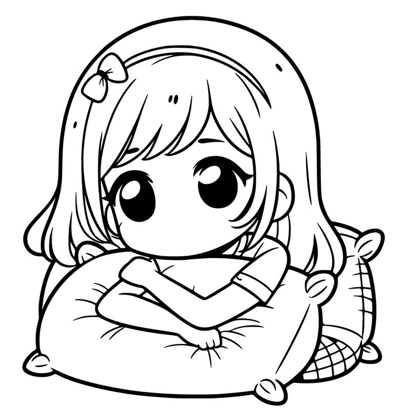 a girl with a pillow