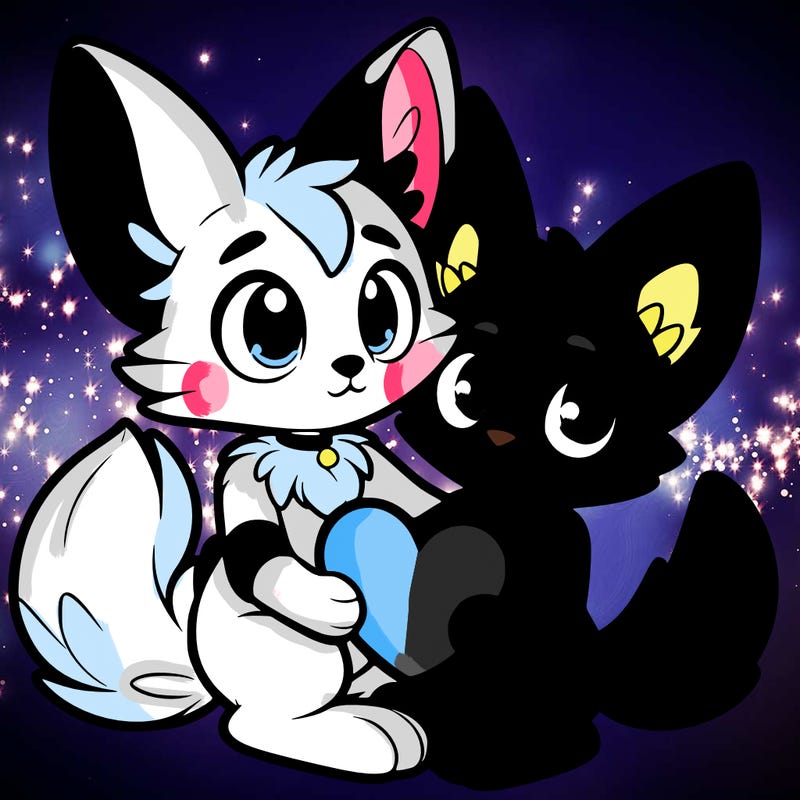 cinnamoroll and chococat hugging a heart