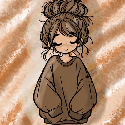 girl with baggy sweatshirt and messy bun