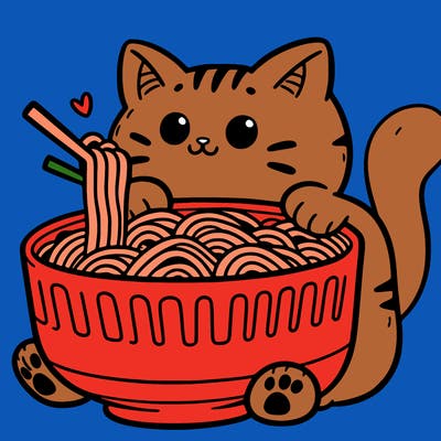 cat with ramen
