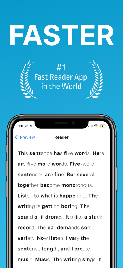Bio Reading - Fast Read - Schermata dell'app mobile che mostra il testo di lettura bionica con inizio parola in grassetto per una lettura più veloce