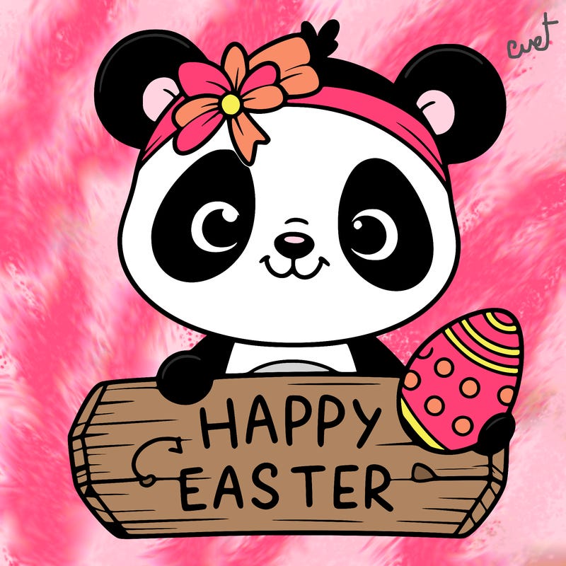 a cute panda holding a sign that says happy easter
