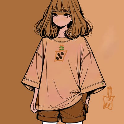 realistic girl with big t shirt and shorts
