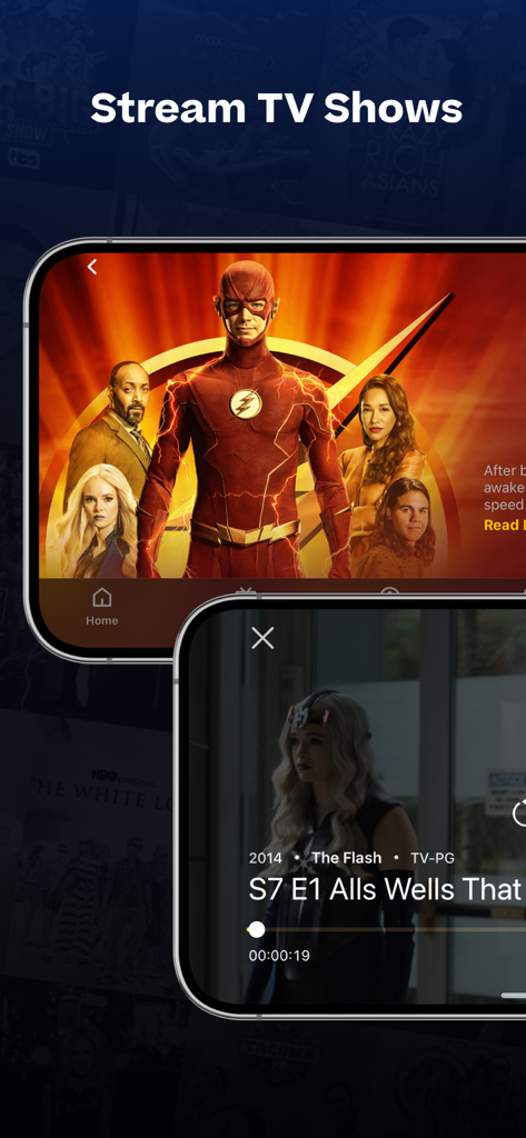WBD Screeners - WBD Screeners app interface showing TV show streaming options and media player