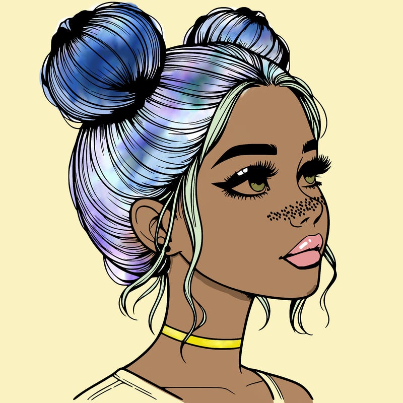 realistic girl with buns on the top of her head