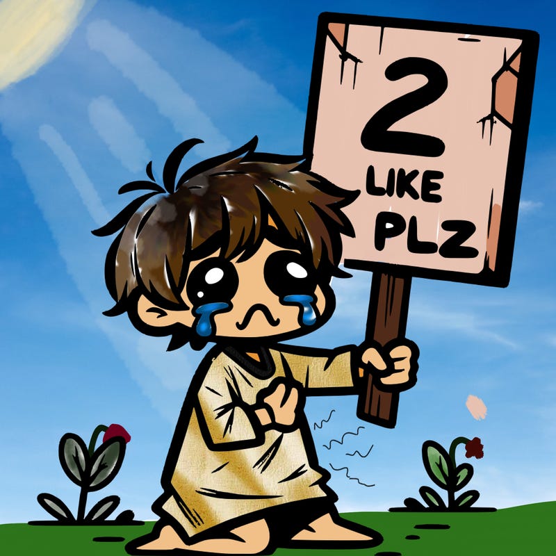 small poor toddler crying with sign that says 2 like plz